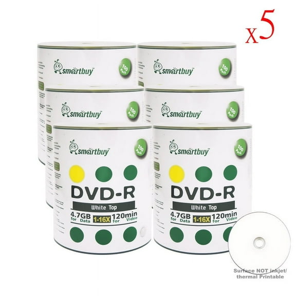 3000 Pack Smartbuy 16X DVD-R 4.7GB 120Min White Top (Non-Printable) Data Blank Media Recordable Disc