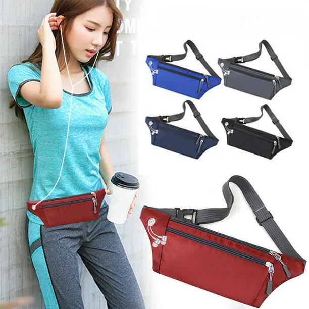 Riñonera para mujeres hombres | Bolso impermeable de nylon para cintura rojo, azul, gris, azul marino | 3 Bolsillos con cremallera | Correa ajustable de talla grande | Bandola, cinturón, bolsa para