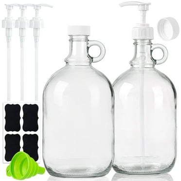 2 Pack 0.5 Gallon Syntic Glass Pump Dispenser Bottle for Laundry Soap Dispenser 64 oz Clear