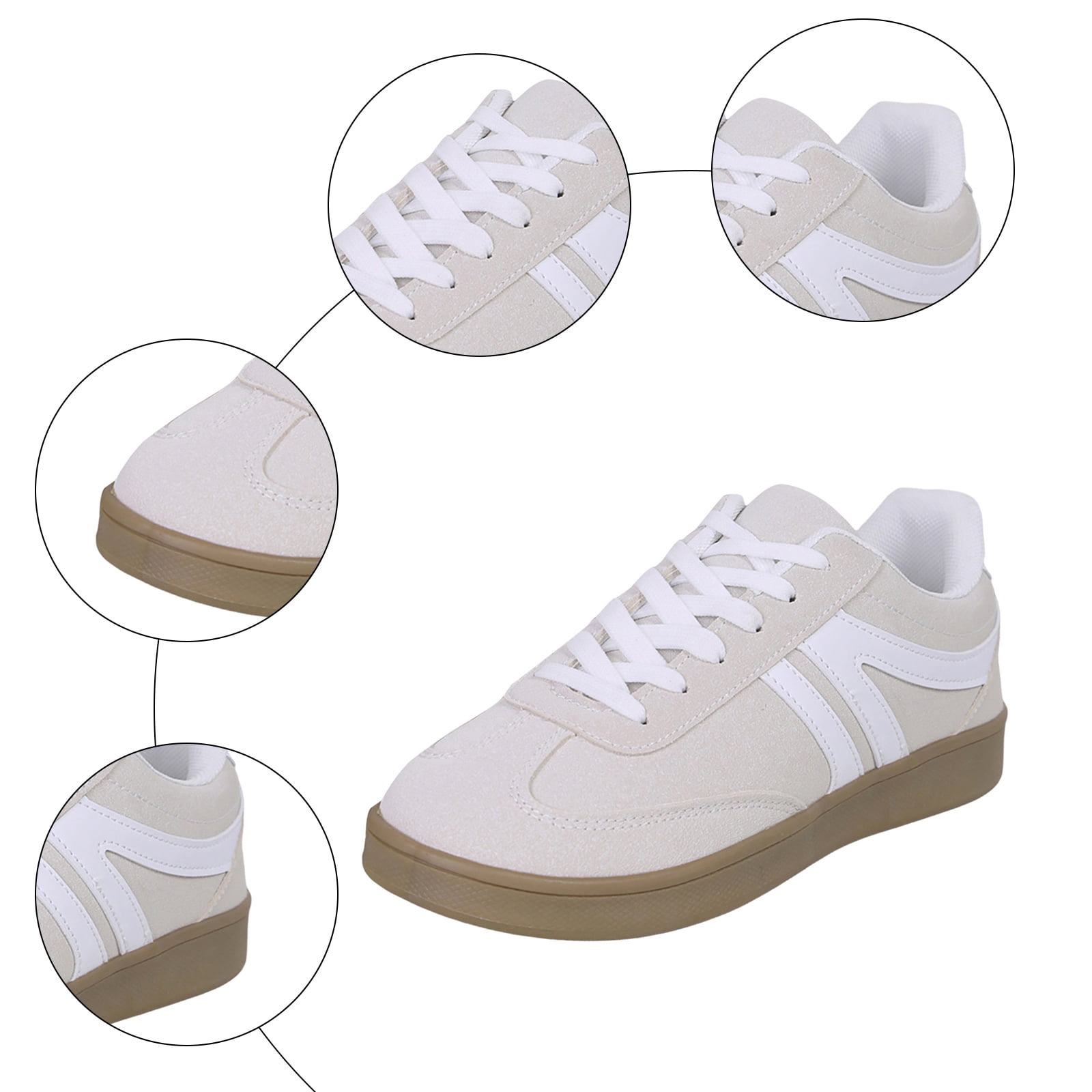 Tennis Shoes Womens Lace up Retro Classic Trainers Skate Shoes Fashion Suede Color Block Sneakers Nonslip Flat Walking Shoes Beige Size 9.5