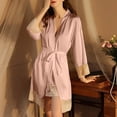 thumbnail image 2 of Womens Short Satin Robes Lace Trim Imitation Silk Kimono Sleepwear Bridesmaid Robes for Bride Wedding Party Nightgown (M, Pink), 2 of 5