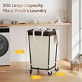 thumbnail image 4 of 160L Laundry Basket with Wheels, 2-section Rolling Laundry Basket, Large Laundry Hamper with Wheels, Rolling Laundry Hamper Clothes Hamper for Home, Bathrooms and Dorm(Beige), 4 of 5