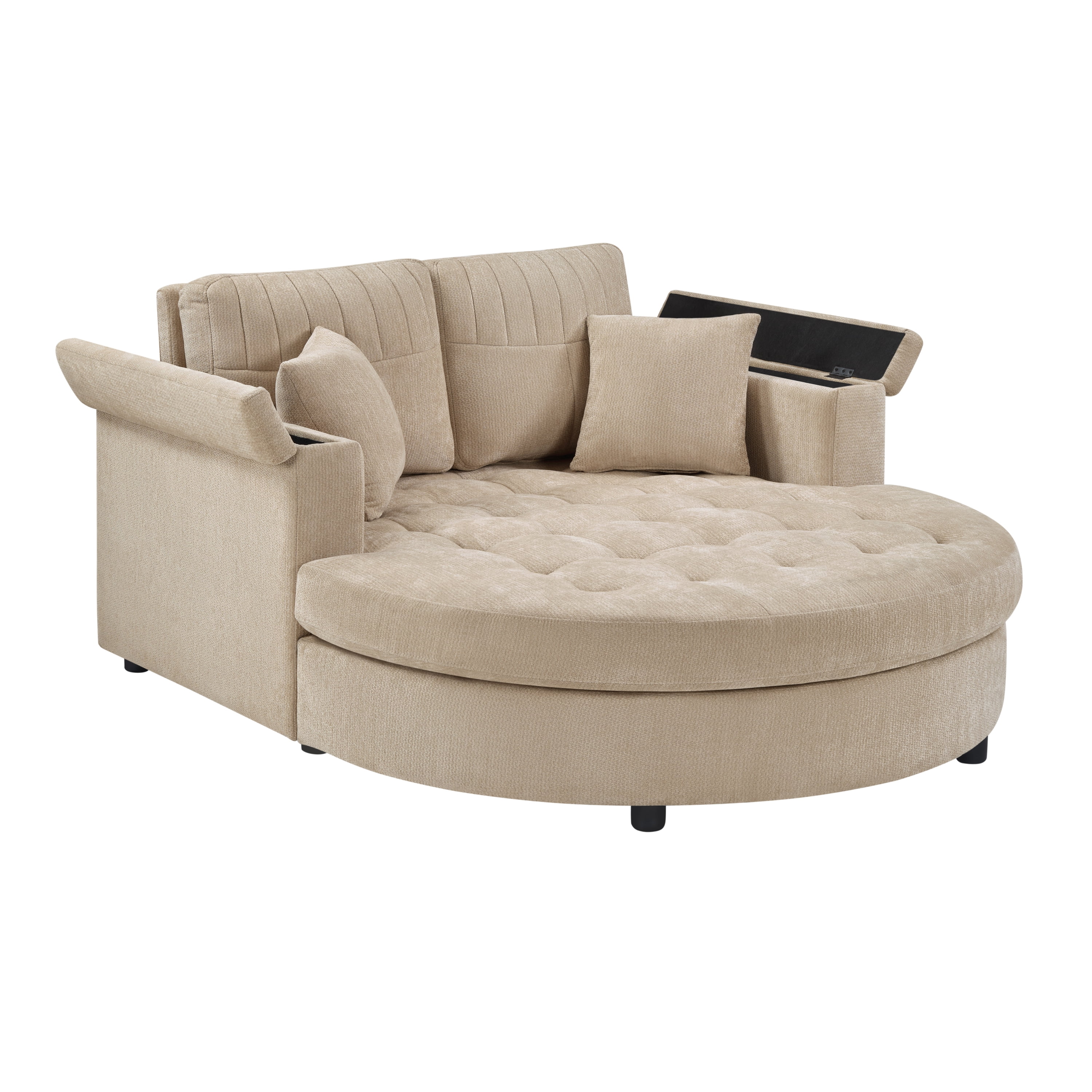 Euroco 66.9" Oversized Chaise Lounge Chair Indoor,Cloud Plush Chenille Floor Sofa Bed with Deep Seat,Storage Arms & Removable Pillows,Modern Upholstered Sofa Couch for Living Room,Khaki