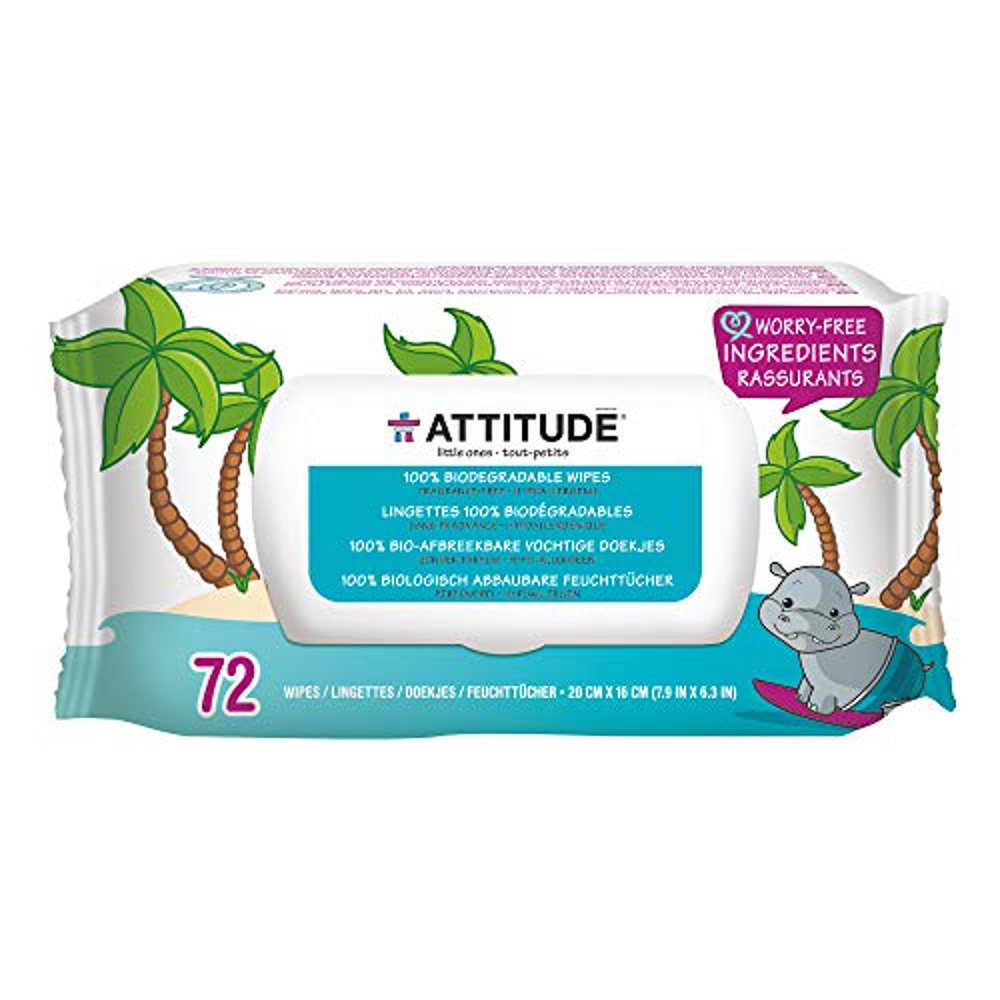 ATTITUDE Biodegradable Baby Wipes for Sensitive Skin, PlantBased