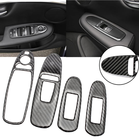 Xotic Tech 4pcs Carbon Fiber Pattern Car Door Window Lock Panel Frame Cover Window Lift Switch Bezel Trim Driver Passenger Side for Infiniti Q50 Q60 2014-2019