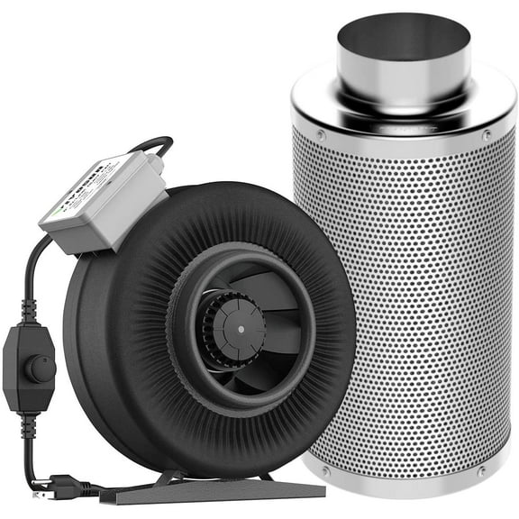 VIVOSUN 6In 440CFM Charcoal Inline Duct Fan with 6"x18"Carbon Filter Odor Control