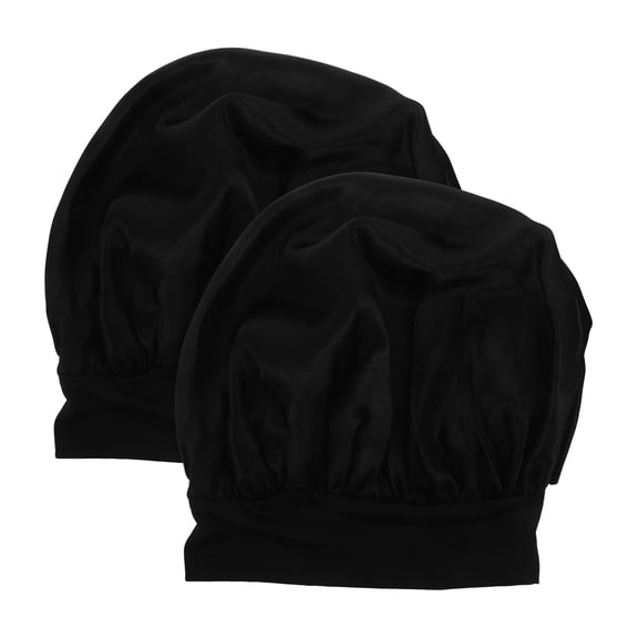 DEEPCRAFF 2Pcs Black Fashionable Sleeping Beanie Hat Elastic Soft Fabric Hair Cap