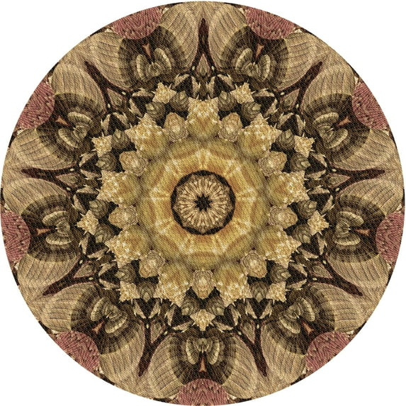 Ahgly Company Machine Washable Indoor Round Transitional Red Brown Area Rugs, 3' Round