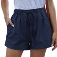 thumbnail image 1 of Women Comfy Drawstring Casual Elastic Waist Pocketed Shorts,S-2XL (Dark Blue), 1 of 5