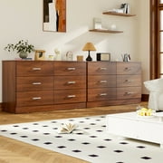Meteorleg 6 Drawer Double Dresser,47.3 Wide Chest of Drawers with Metal Handles,Storage Cabinet for Bedroom,Brown