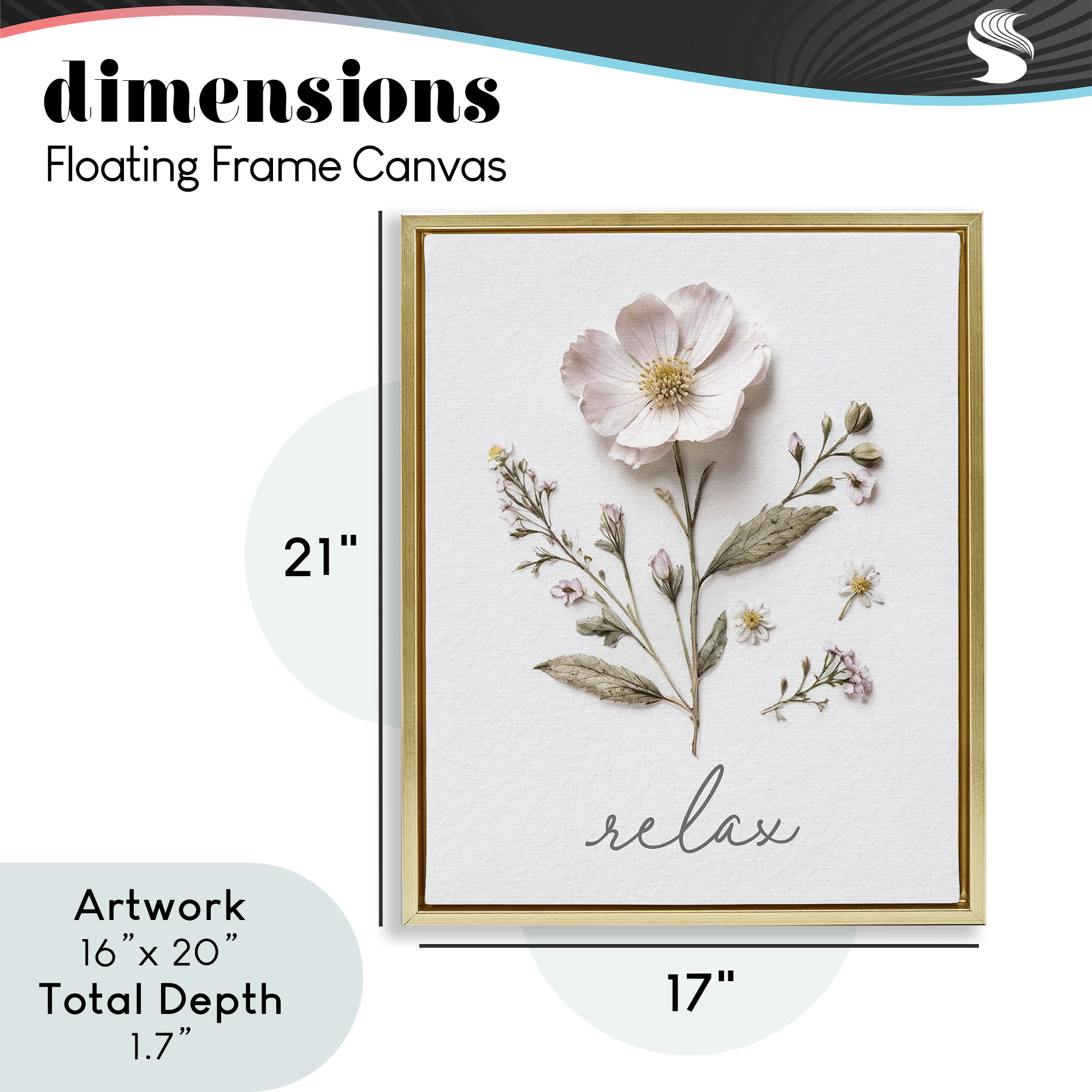 Pressed Flowers Relax Gold Framed Floater Canvas Wall Art, design by Lettered and Lined