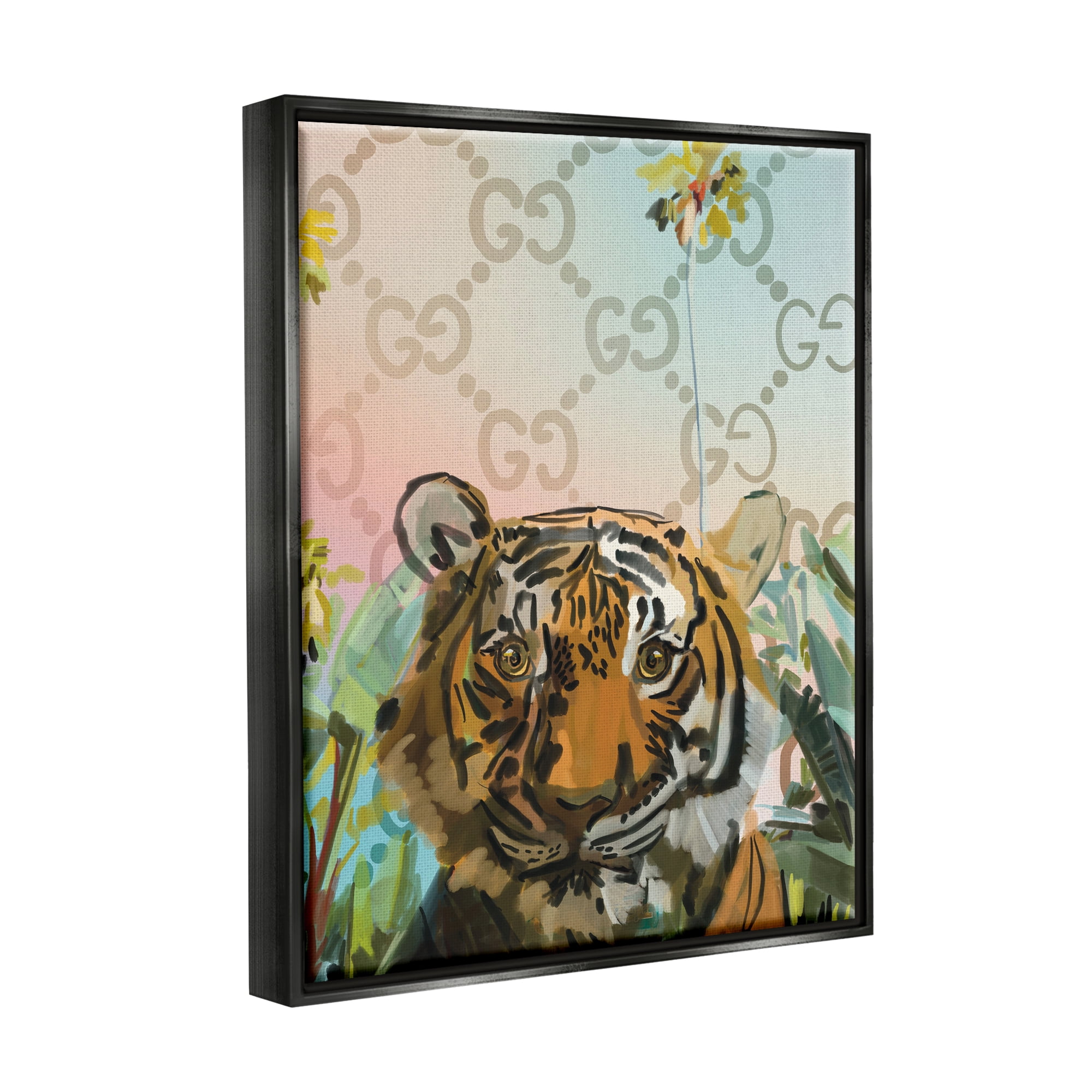 Stupell Industries Glam Pattern Tiger Animals & Insects Painting Black Floater Framed Art Print Wall Art, 25 x 31