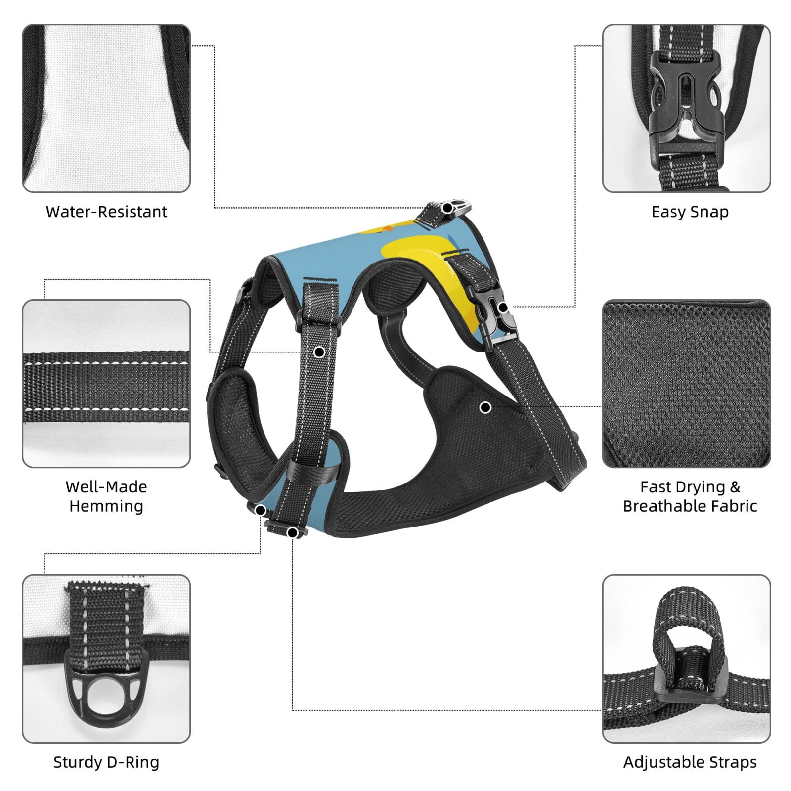 Kdxio Cute Ducky Print No Pull Dog Harness Adjustable Reflective Oxford Easy Control Medium Large Dog Harness for Training and Everyday-Large
