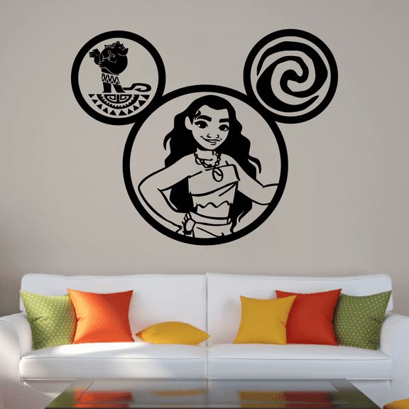 Princess Silhouette Maui Tattoo Tefiti Maui Mouse Face Shape Vinyl Wall Art Sticker Wall Decal Home Kids Room Study Room Boys Girls Room Wall Décoration Design Wall Décor Decal Size (18x20 inch)