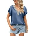thumbnail image 2 of Spring Savings deals!Samickarr Summer Tops For Women 2024 Vacation Trendy Womens Tops On Clearance！Fashion Women's Summer V-Neck Lace Patchwork Short Sleeve Sexy Top Blouse, 2 of 7