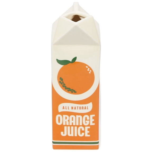 ban.do Vintage Inspired Orange Juice Vase, The Original Rise and Shine Decorative Ceramic Vase, OJ Carton, Retro/Unique/Eclectic/Novelty Accent for Home/Kitchen/Office, Orange Juice