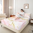 thumbnail image 4 of Castle Fairy Gradient Abstract Marble 4 Pieces Queen Sheet Sets for Teens Boys Girls,Pink Golden White Ultra Soft Flat Sheet,Marbling Watercolor Queen Fitted Sheet,Ultra Soft Home Decor, 4 of 7