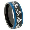 thumbnail image 1 of Tungsten Masonic Square 8mm Brushed Black Blue Step Edges Polished Men Ring, 1 of 2