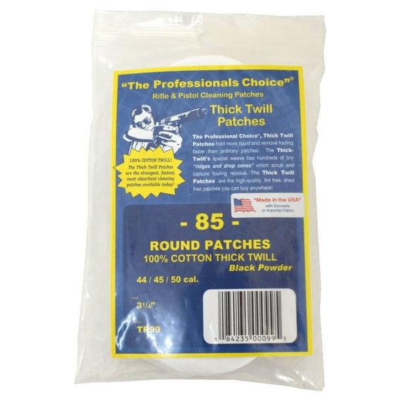 The Professionals Choice Twill Round Cleaning Patches 44 / 45 / 50 Cal. 85 pack