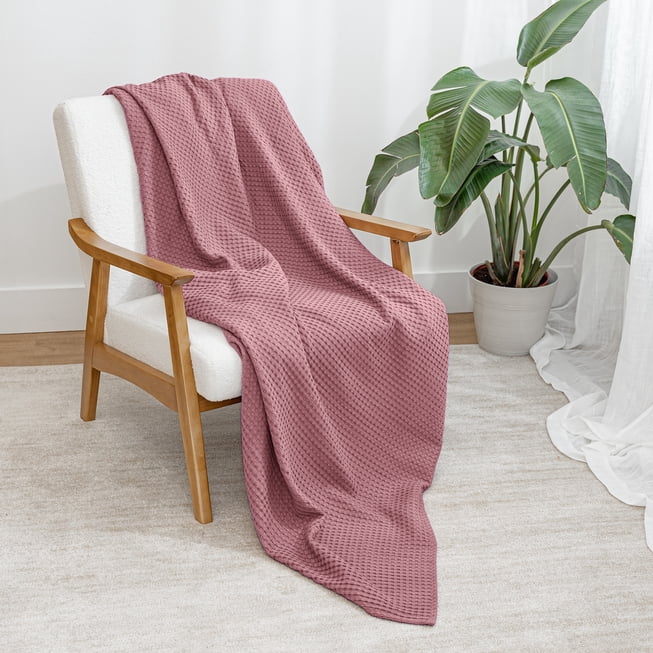 Comfy Cubs 100% Cotton Waffle Weave Blanket - Soft Lightweight Blankets (Mauve, 90" X 90")