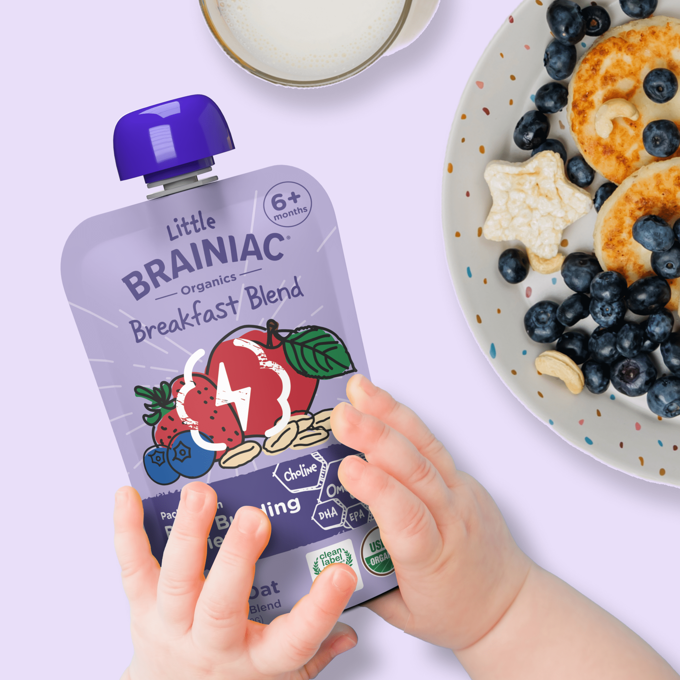 Little Brainiac Organic Fruit & Oat Brain Squeezies with BrainPack, Berry Apple Oat, 3.5oz, 6ct
