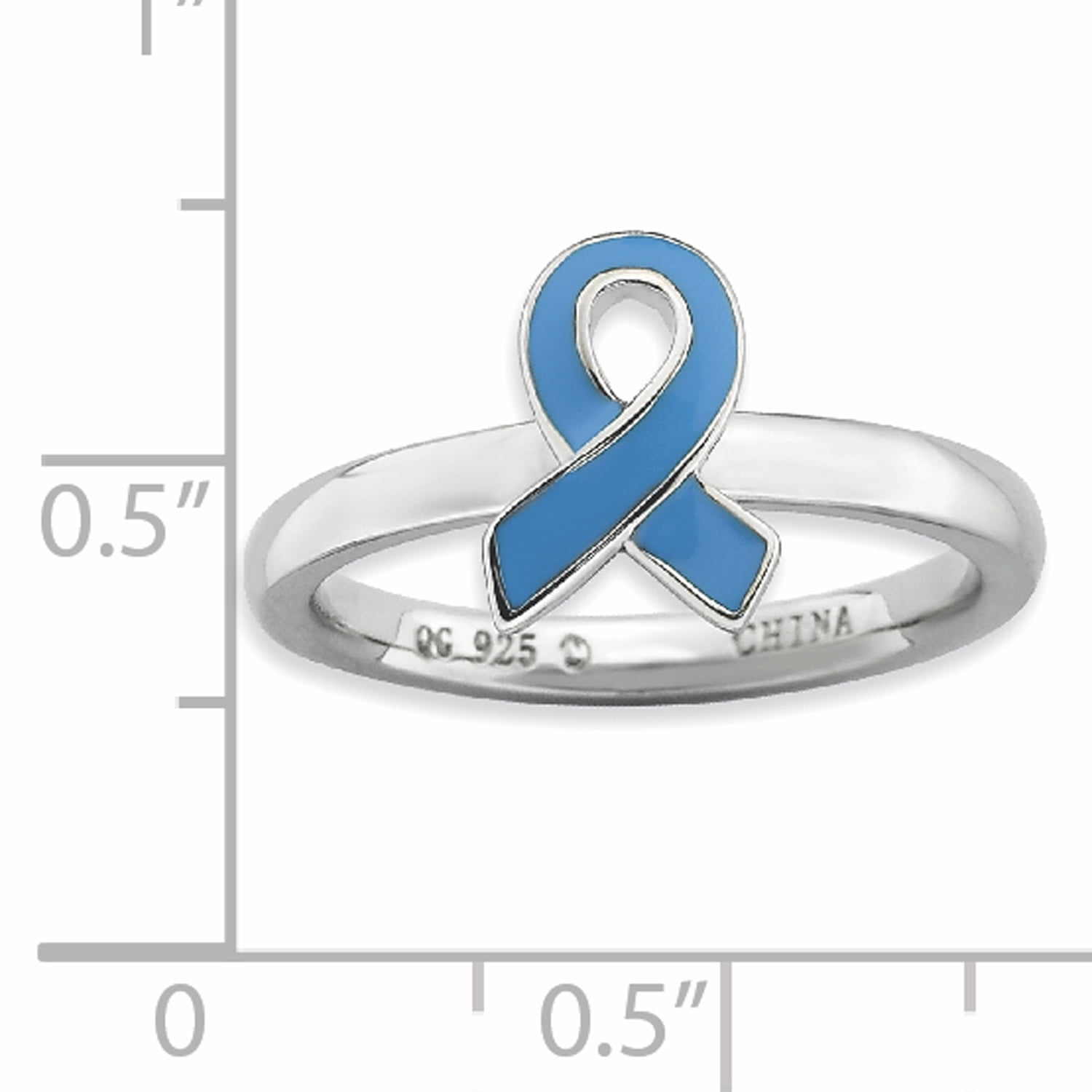 Sterling Silver Blue Enameled Awareness Ribbon Ring