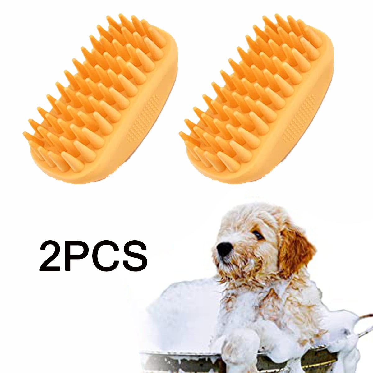 ROPO Dog Grooming Brush, Pet Shampoo Bath Brush Soothing Massage Rubber  Comb with Adjustable Ring Handle for Long Short Haired Dogs and Cats 2pcs