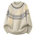 thumbnail image 4 of Babcutegg Mens Fair Isle Crewneck Sweater Long Sleeve Jacquard Knit Pullover Fall Winter Loose Casual Sweaters Size L, 4 of 5