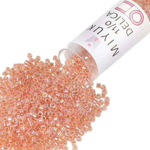 Miyuki Delica Seed Beads – Size 11/0 (1.6 mm), DB0054, Lined Peach AB, 7.2g, Approx. 1440 Beads