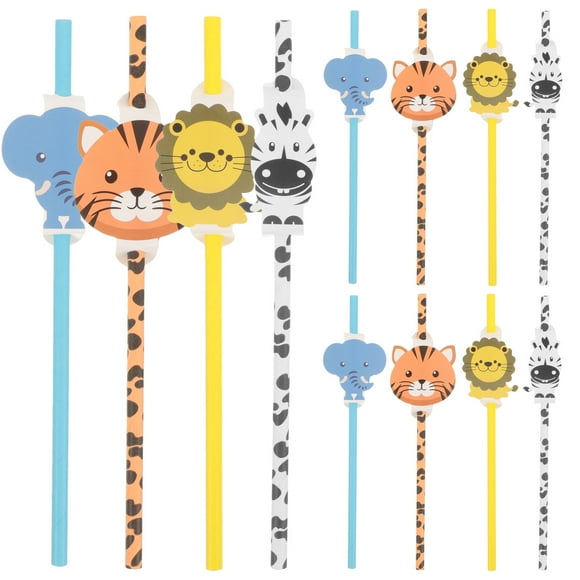 KAKOWELY 12 pajitas de papel con dibujos de animales para fiestas, cumpleaños y otras ocasiones especiales.