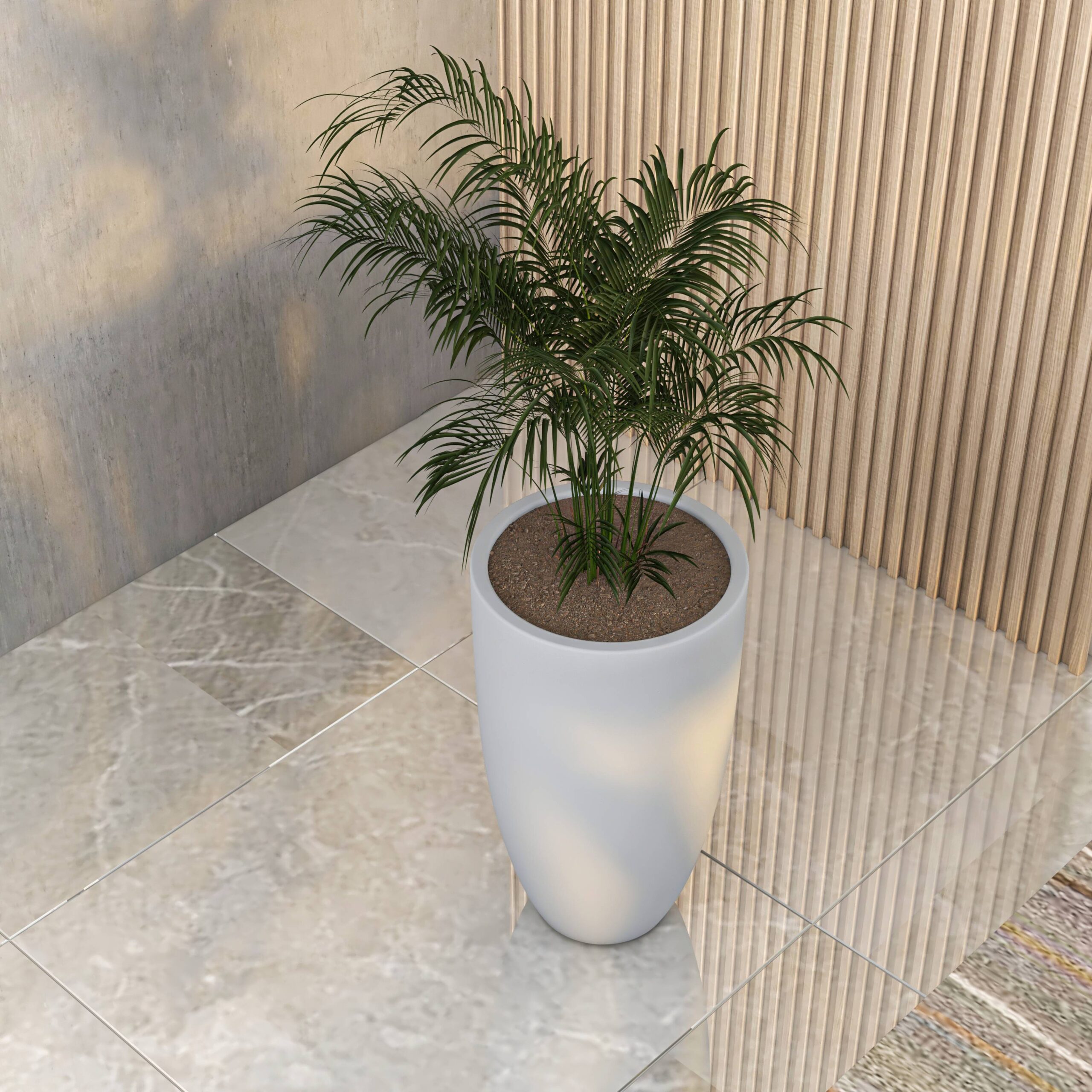 LeisureMod Crete Mid-Century Modern Fiberstone and Clay Planter - Tapered Round Plant Pot with Drainage Holes for Indoor and Outdoor Home (Aged Concrete, 24" Height)