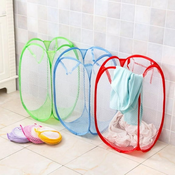 Pop-up Laundry Hamper, Folding Mesh Laundry Basket with Durable Handles, Collapsible Clothes Hampers for Kids Room, College Dorm, Travel