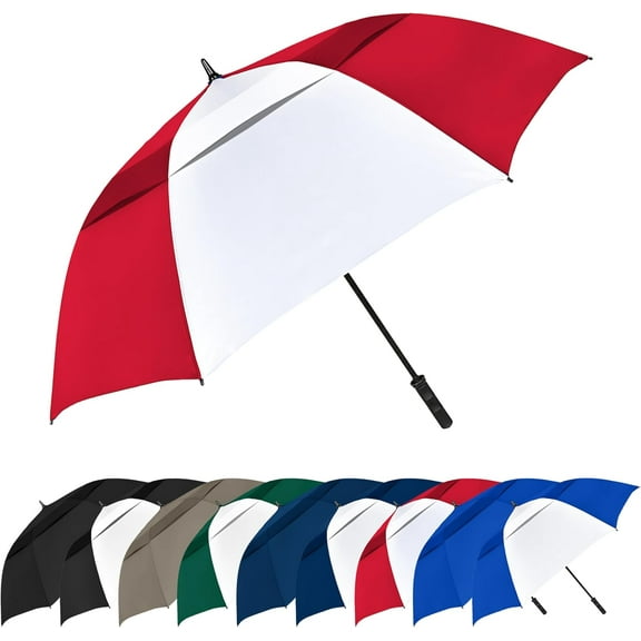 The Vented Tornado 64" Large Oversize Windproof Automatic Open Golf Umbrella, Heavy Duty Thick Fiberglass Ribs Waterproof Wind Vent Portable 2 Person Golf Umbrella for Men and Women - Navy Blue/White