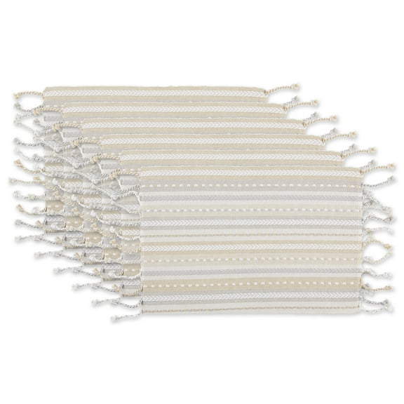 Natural Tonal Stripe With Fringe Placemat (Set of 6)