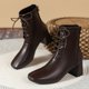 thumbnail image 4 of Teissuly Squares Head Chunky Heel Women's Boots New Winter Back Zipper Lacing Short Boots Mid Calf Chunky Heel Women's Boots Leather Water Proof Short Boots Teissuly WER202312146718, 4 of 8
