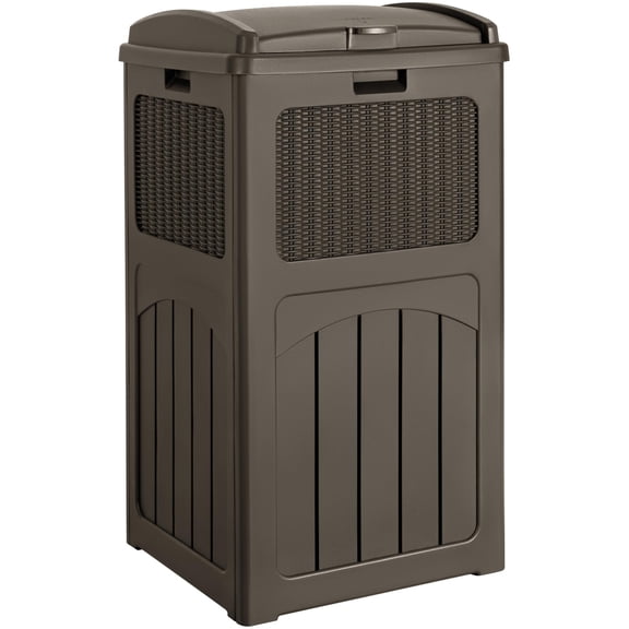 33 Gallon Outdoor Trash Can, Hideaway Garbage Bins with Tiered Lid, Waterproof Resin Outside Waste Bins for Patio, Outside Pool, Backyard and Deck(1, Deep Brown)