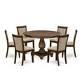 thumbnail image 6 of East West Furniture F2MZ7-N04 7-Pc Modern Dining Set - Wooden Pedestal Table and 6 Light Tan Parson Chairs with High Back - Antique Walnut Finish, 6 of 8