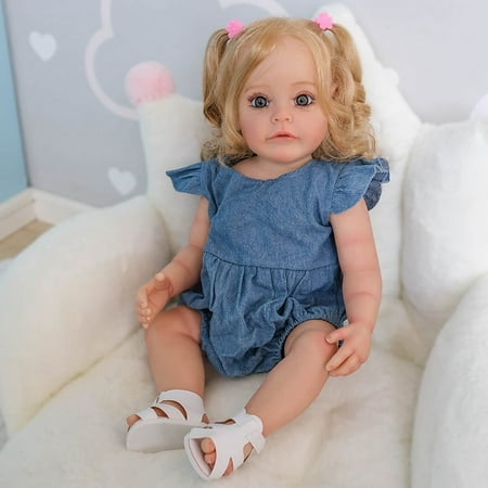 Realistic Reborn Baby Dolls Silicone Full Body 22 inch Blonde Toddler Lifelike Baby Dolls Weighted Real Baby Girls Vinyl Doll Waterproof for Girls Birthday