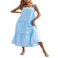 thumbnail image 3 of PENGXIANG Robe Longue Maxi à Bretelles Spaghetti d'Été pour Femmes Robe à Volants Haute Basse Robe Longue Ample à Étages Fluide de Plage Abricot TG, 3 of 5