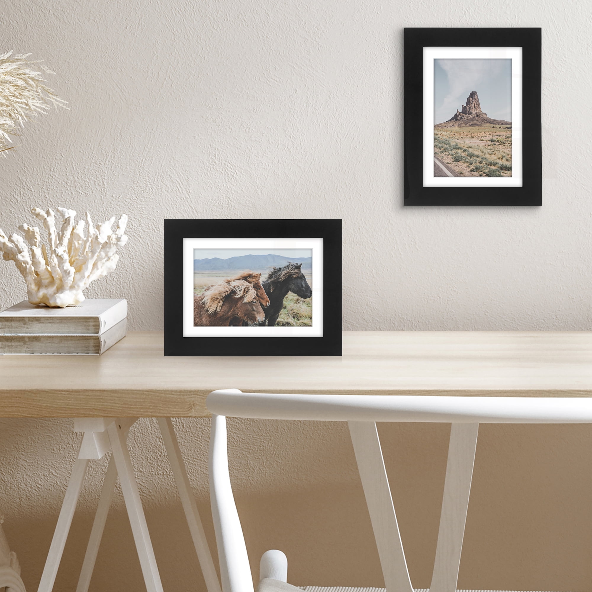 Americanflat 5x7 Picture Frame with Shatter-Resistant Glass with 4x6 Mat cover allows print create elegant - Black