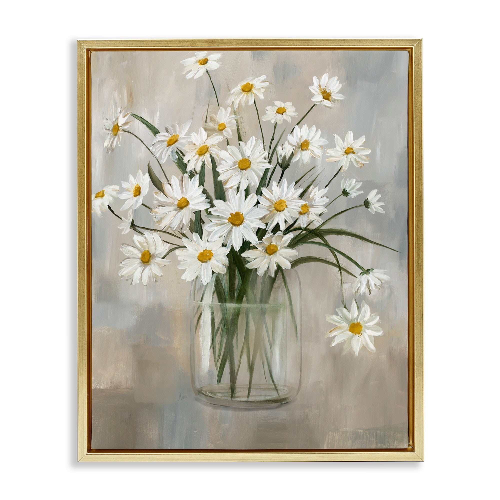 Stupell Industries Daisy Bloom Bouquet Potted Flowers Abstract Pattern Metallic Gold Framed Floating Canvas Wall Art, 24x30, by Nan