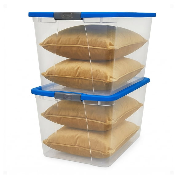 Homz 64-Quart Clear Stackable Plastic Storage Container, Blue/Clear