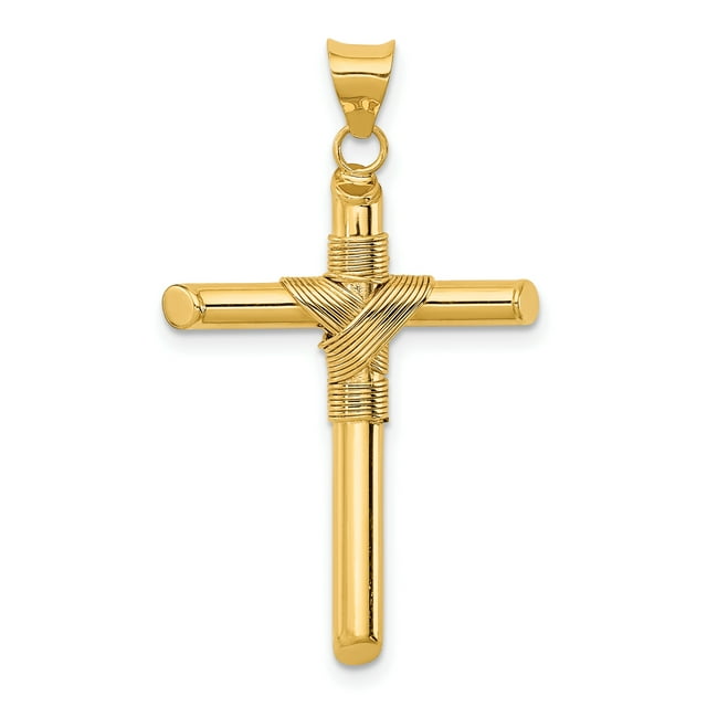 14 Carats en Or Jaune Wrap Tube Croix Collier Pendentif Religieux Latin