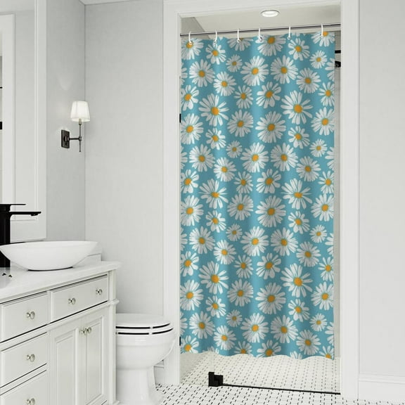 Blue Daisy Flower Pattern Shower Curtain 36"x72" ,Bathroom Decorative Shower Curtains Set with 12 Hooks,Modern Waterproof Washable Shower Curtain