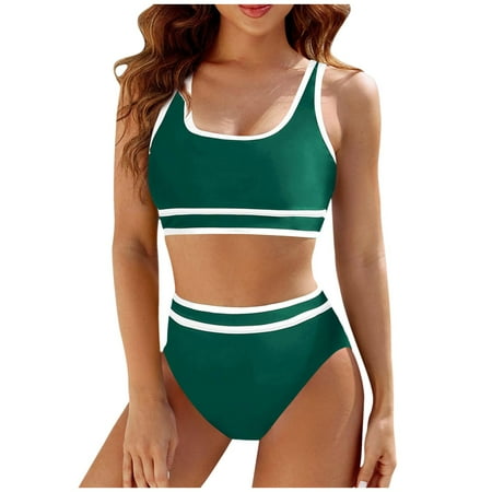 Fulorrnie Women s High Waisted Bikini Sets Sporty Two Piece Swimsuits Cheeky High Cut Bathing Suits  Green  XL