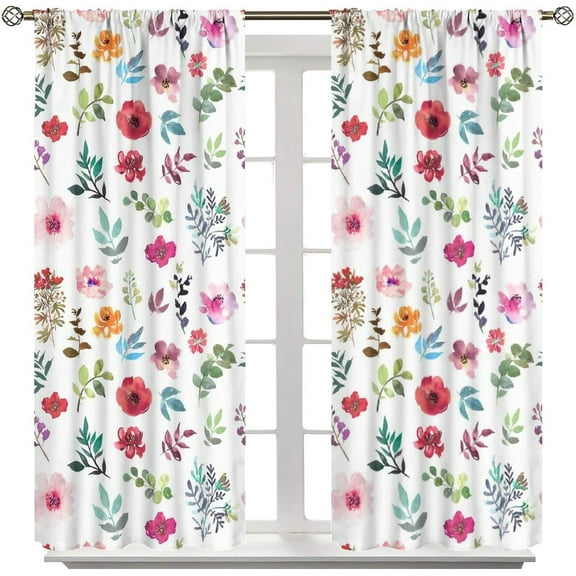 Floral Blackout Curtains, Watercolor Floral Pink Flower Decoration Curtains Window Treatments for Living Room Bedroom Kithen Decor, Boho Wild Flower Drapes 2 Panel Sets,42x63 Inch