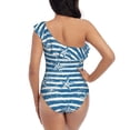 thumbnail image 5 of Sikiie Ocean on Striped Print Women One Piece Swimsuits Tummy Control One Shoulder Bathing Suits Ruffle Swimwear, From S to XXL-Medium, 5 of 6