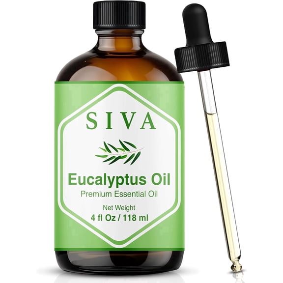 SIVA Eucalyptus Essential Oil - 4 Fl Oz – Natural Eucalyptus Oil - for Diffuser, Face, Skin Care, Aromatherapy, Hair Care, Scalp and Body Massage - with Dropper