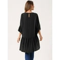 thumbnail image 5 of DARING DIVA Women's High Low 3/4 Bell Sleeve Ruffle Hem Blouse S Blacks, 5 of 6