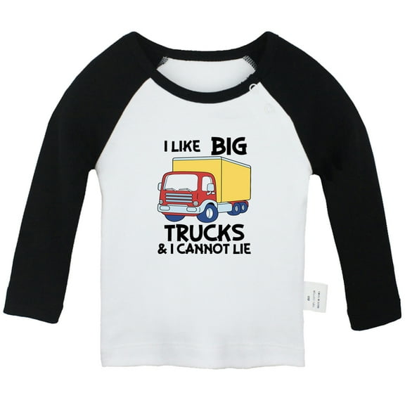 iDzn I Like Big Trucks and I Cannot Lie Funny T shirt For Baby, Newborn Babies T-shirts, Infant Tops, 0-24M Kids Graphic Tees Clothing (Long Black Raglan T-shirt, 0-6 Months)